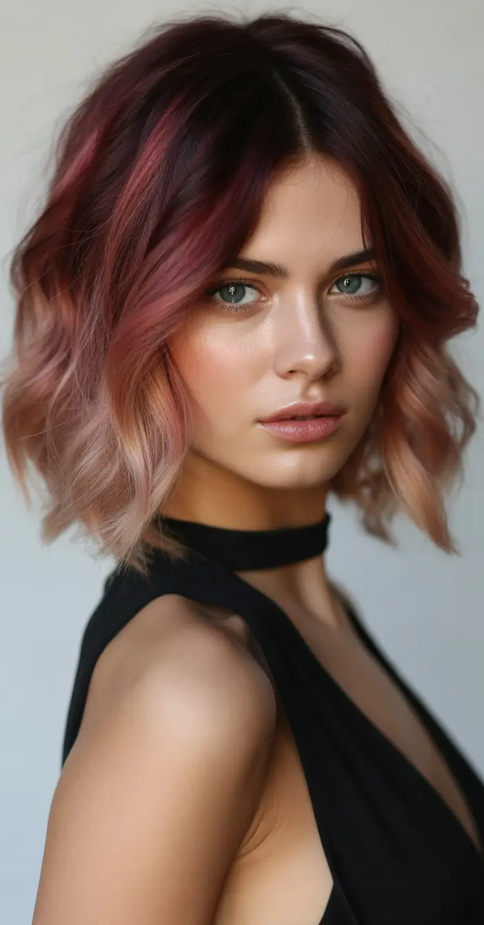 hair color ideas Burgundy Blush Bob