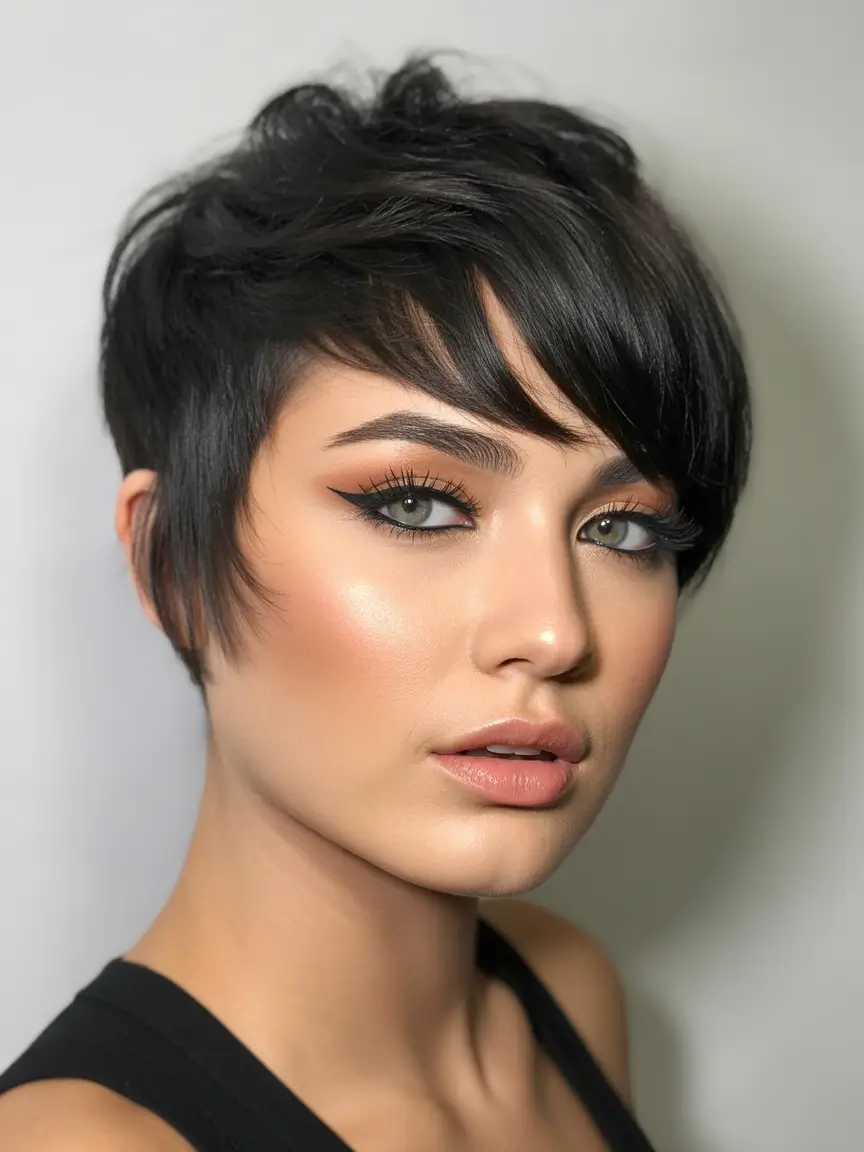 haircut for round face Modern Tapered Pixie With Sweeping Layers