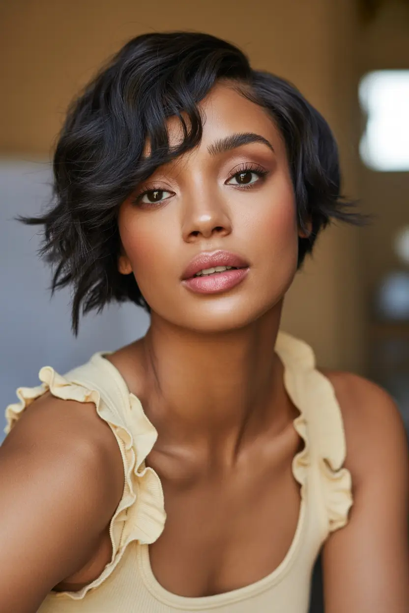 haircut for round face Soft Sculpted Waves on a Short Curly Bob