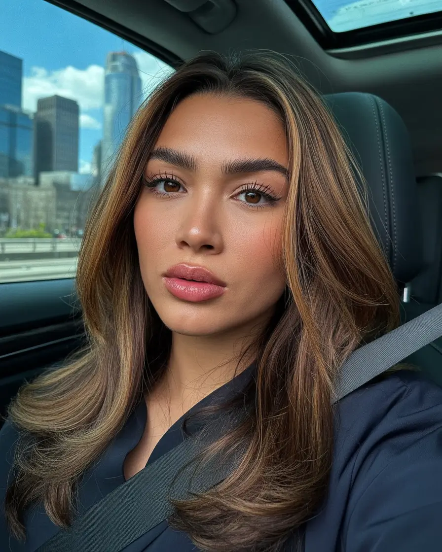 haircut for round face Long Face-Framing Layers With Natural Shine