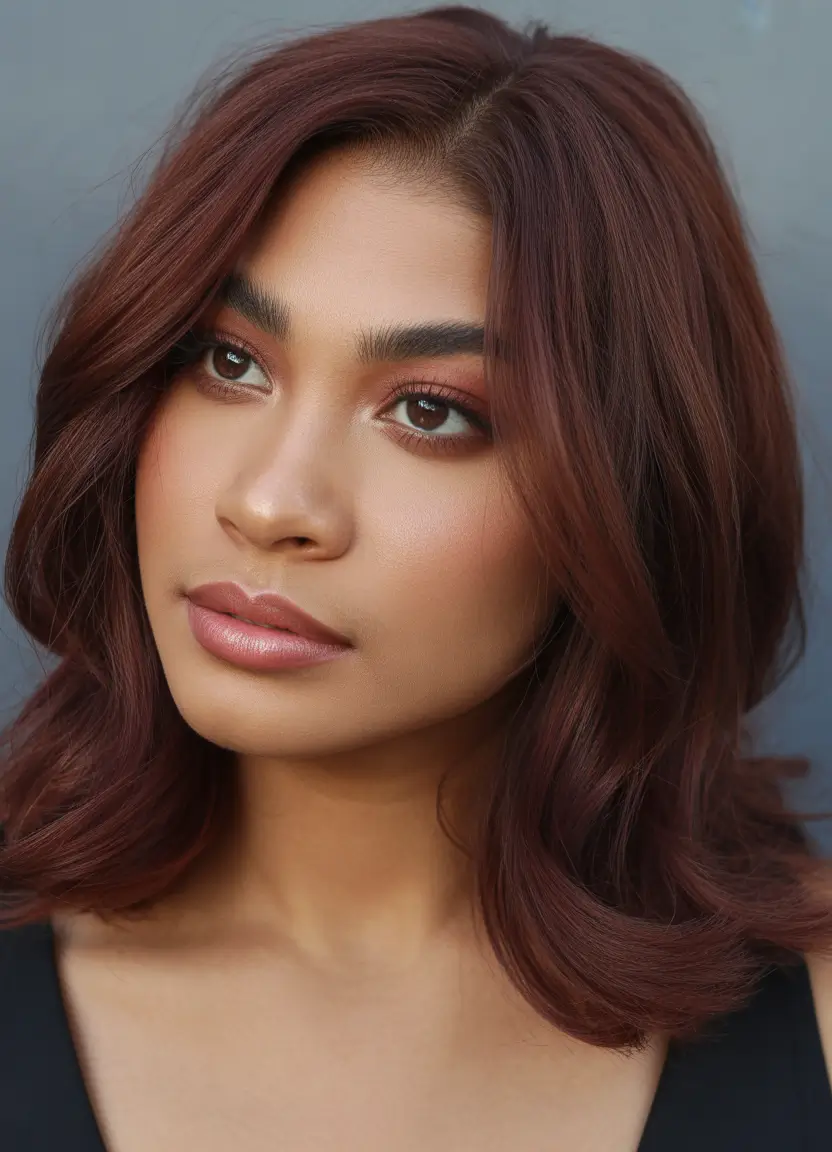 haircut for round face Medium-Length Chocolate Waves With Soft Volume