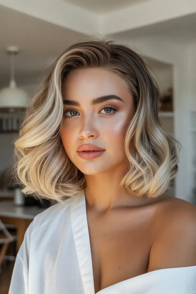 haircut for round face Blonde Curved Bob With Radiant Volume