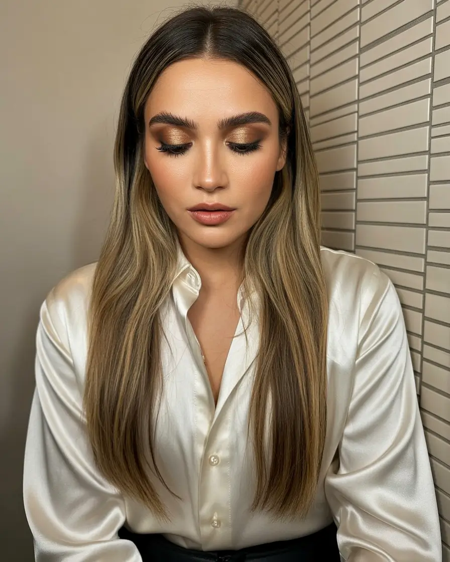 haircut for round face Ultra-Long Straight Blend With Polished Smoothness