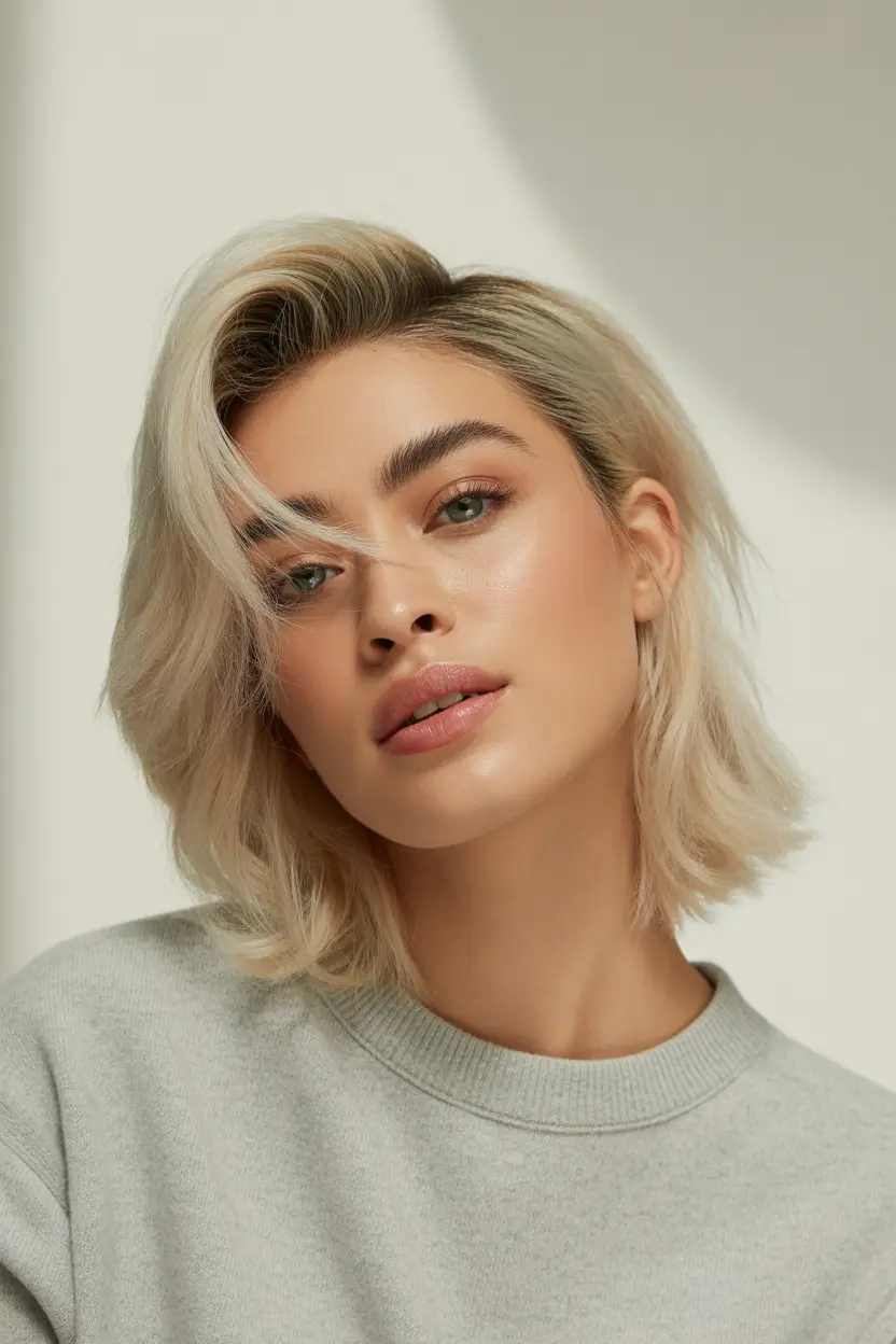 haircut for round face Soft Blonde Lob With Side Sweep