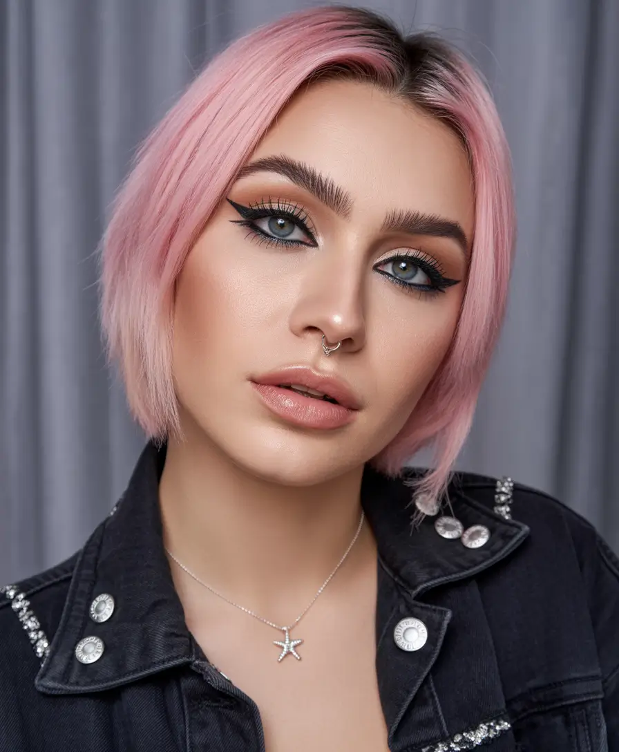 haircut for round face Chic Pastel Pink Bob With Sleek Finish