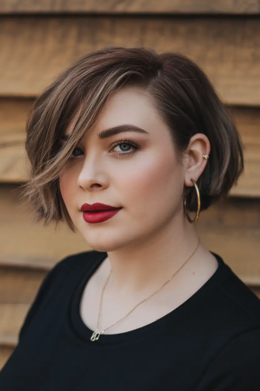 haircut for round face Softly Layered Ear-Length Bob With Side Fringe