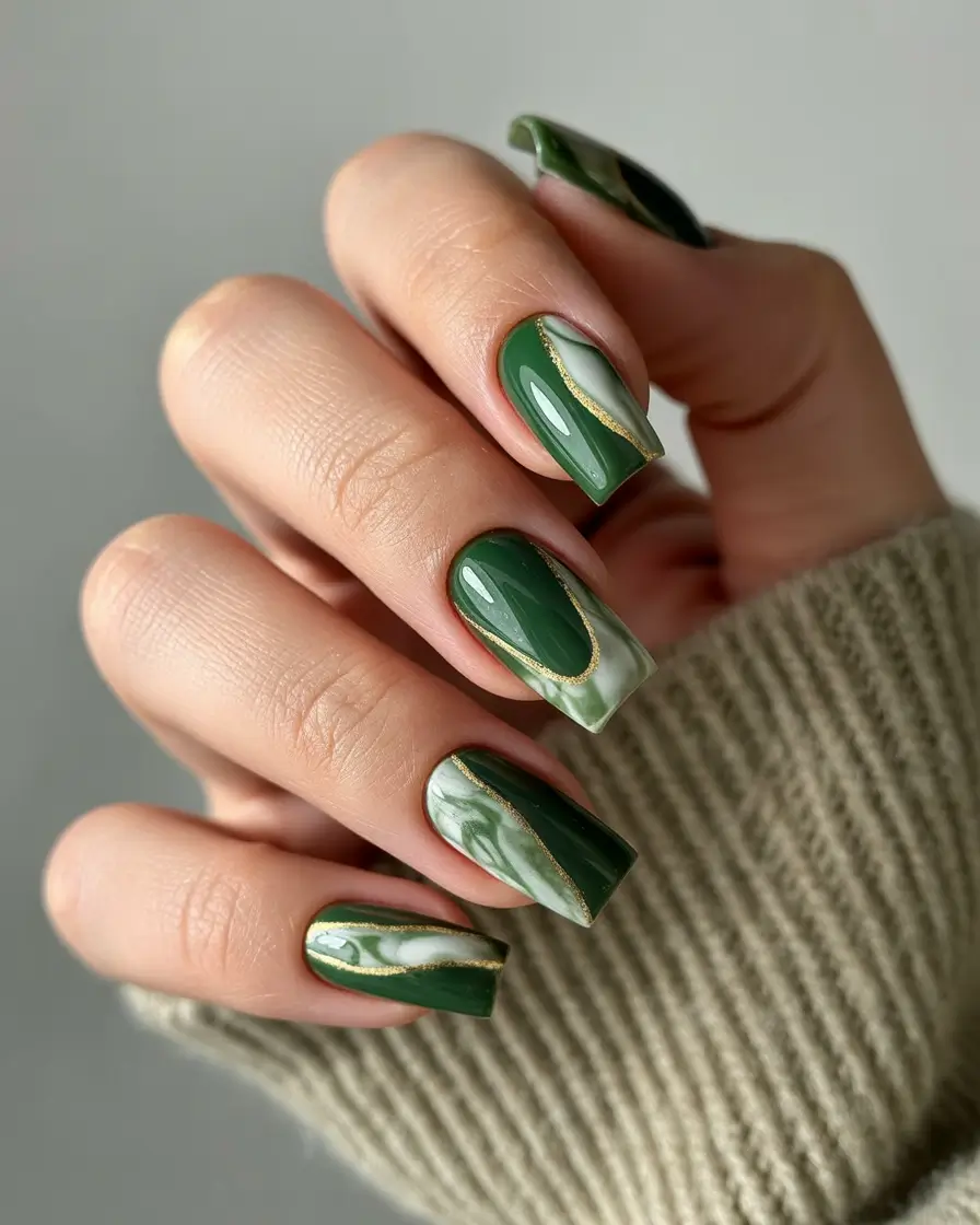 late winter nails design and color Emerald Veins