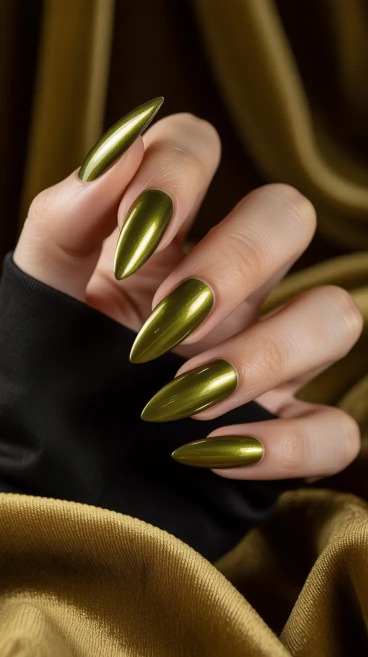 late winter nails design and color Metallic Olive Statement