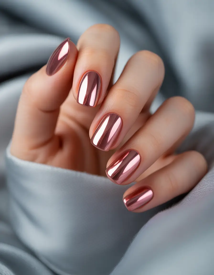late winter nails design and color Rose Chrome Elegance