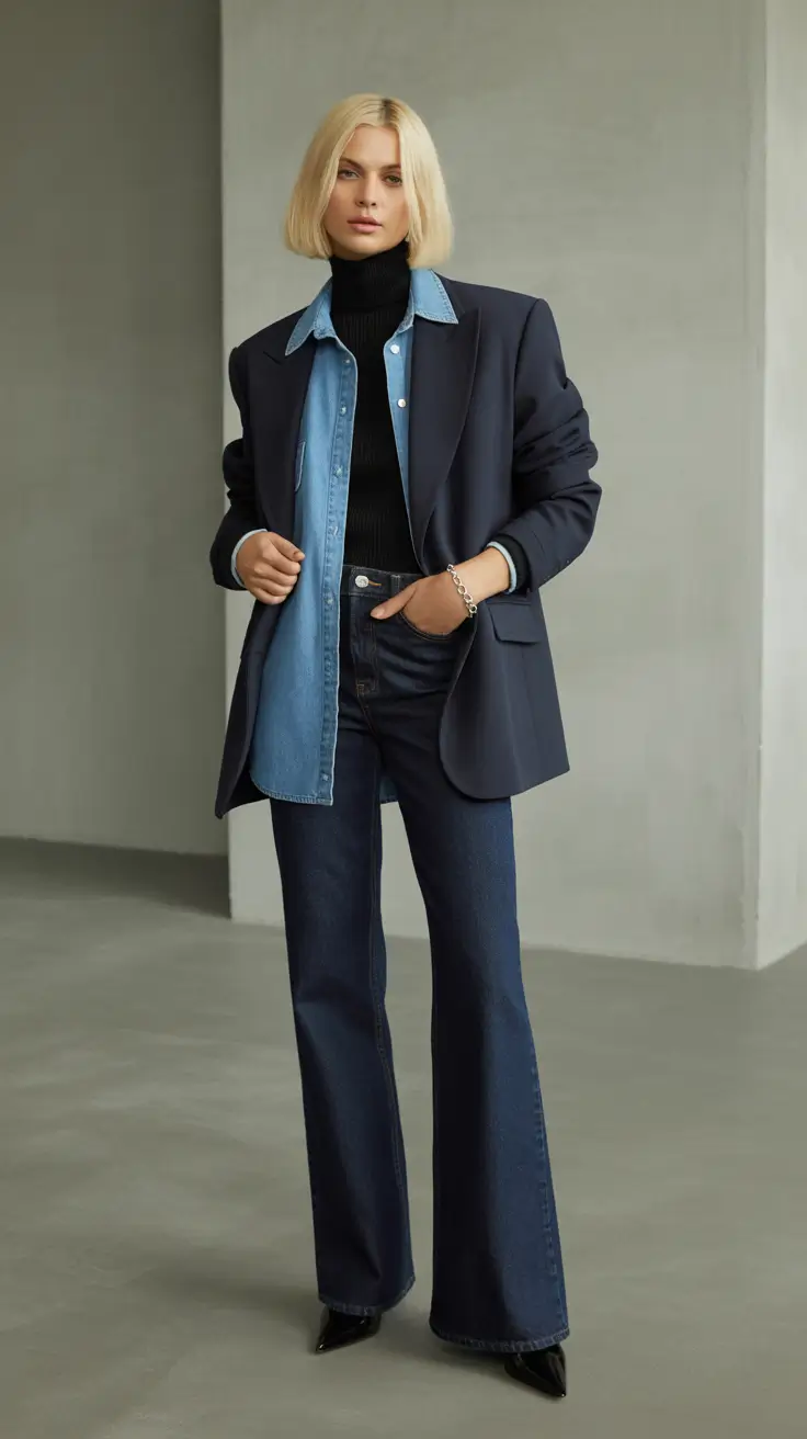 outfits layering Denim Layers with a Noir Accent