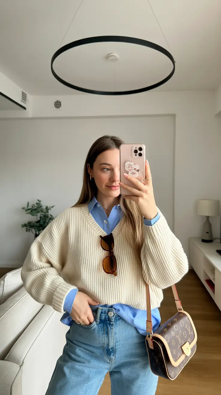 outfits layering Soft Neutrals and Blue Precision