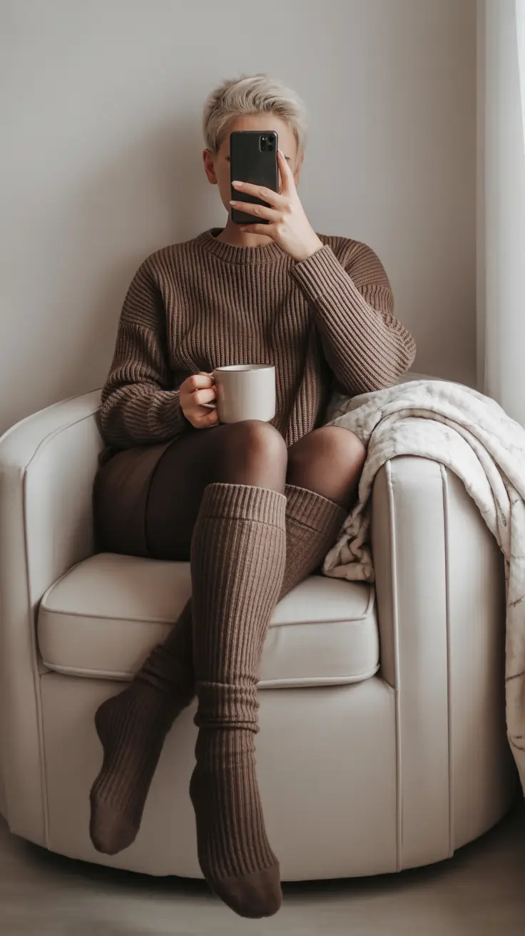 outfits lazy Mocha Knit Layers for Quiet, Cold Afternoons