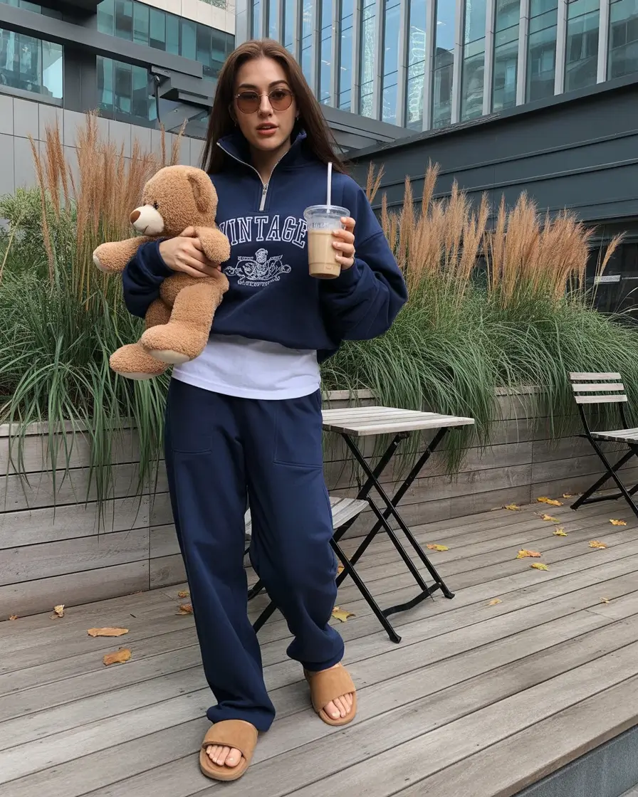 outfits lazy Sporty Navy Quarter-Zip With Playful Accessories