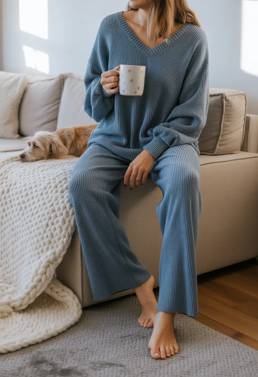outfits lazy Dusty Blue Knit for Slow Evenings