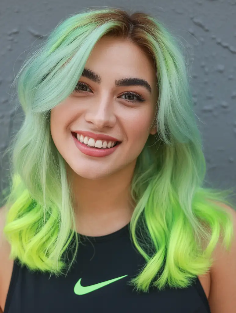ombre hair color 2026 Mint Neon Ombre Glow
