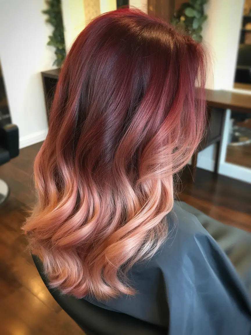 ombre hair color 2026 Rosewood Peach Ombre