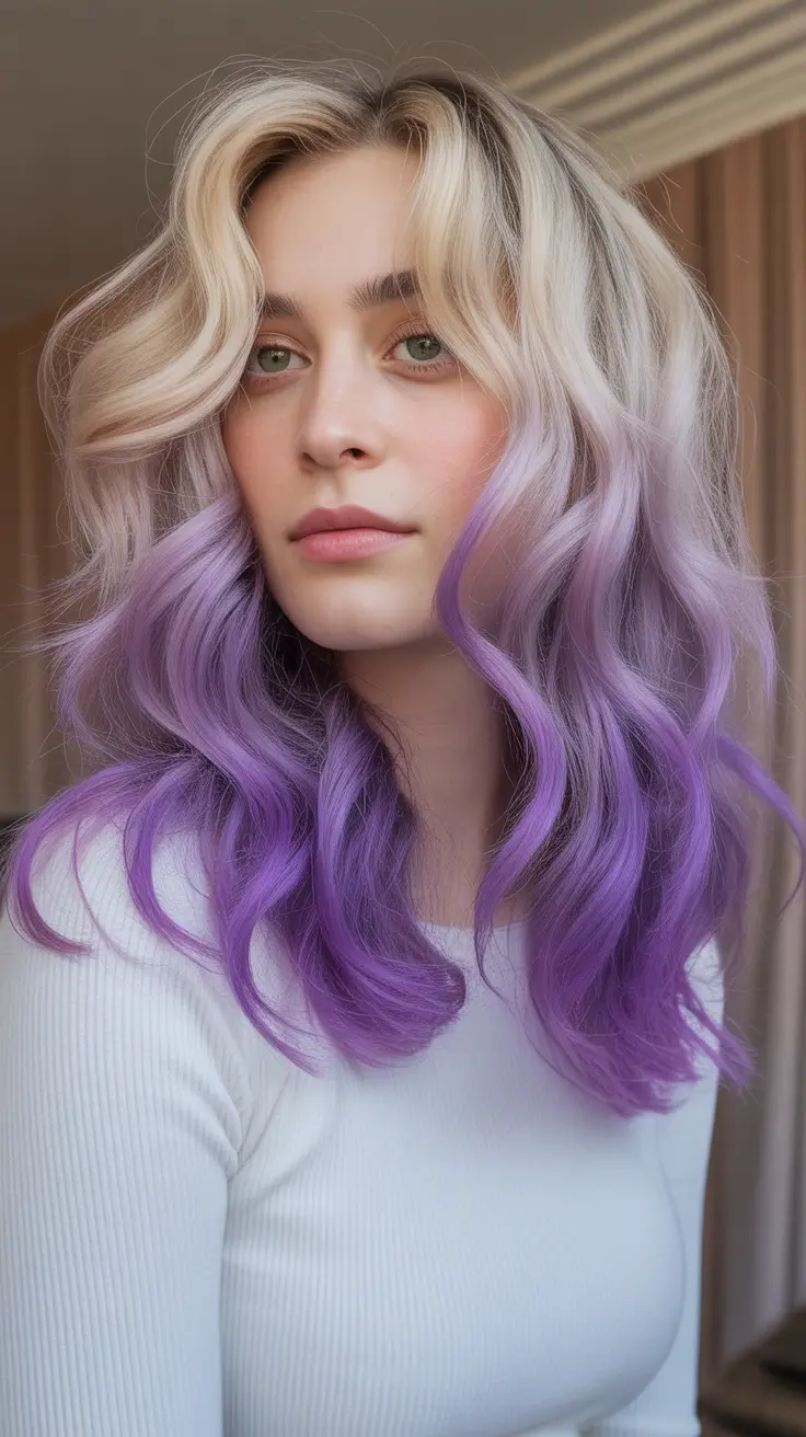 ombre hair color 2026 Blonde Lavender Waves