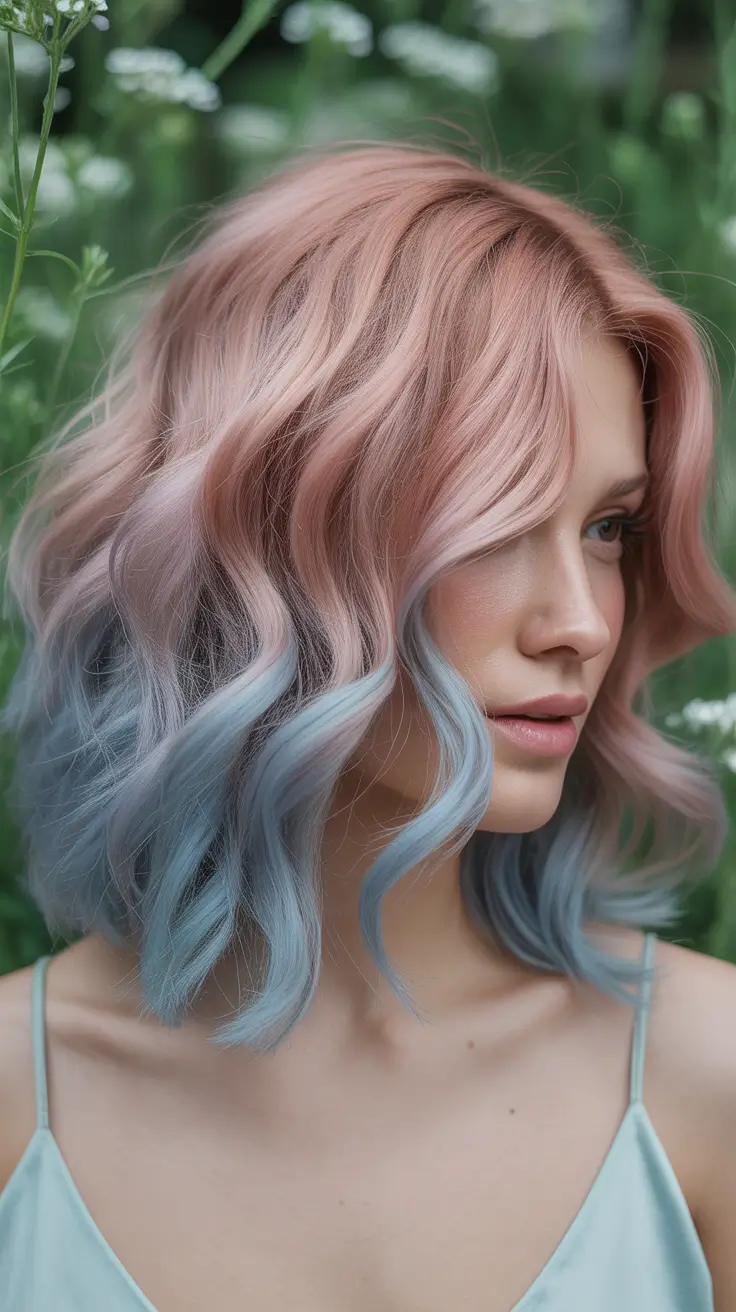 ombre hair color 2026 Pastel Rose Icy Blue Ombre
