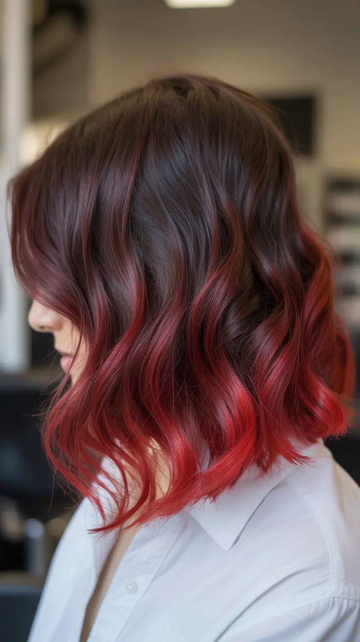 ombre hair color 2026 Crimson Ember Lob