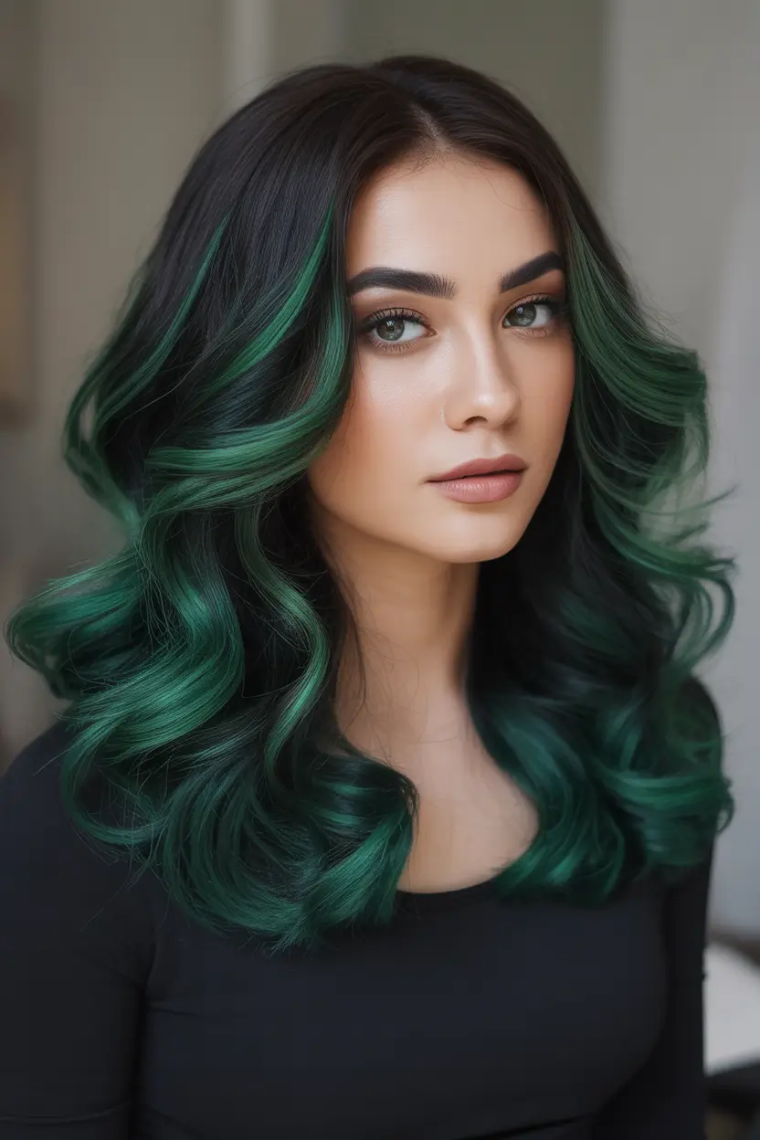 ombre hair color 2026 Emerald Ombre Waves