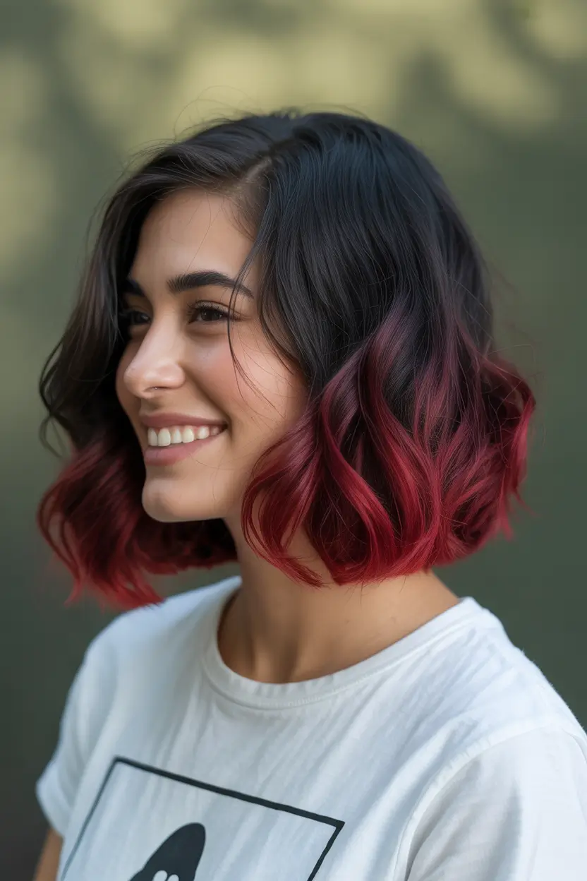 ombre hair color 2026 Cherry Curly Bob