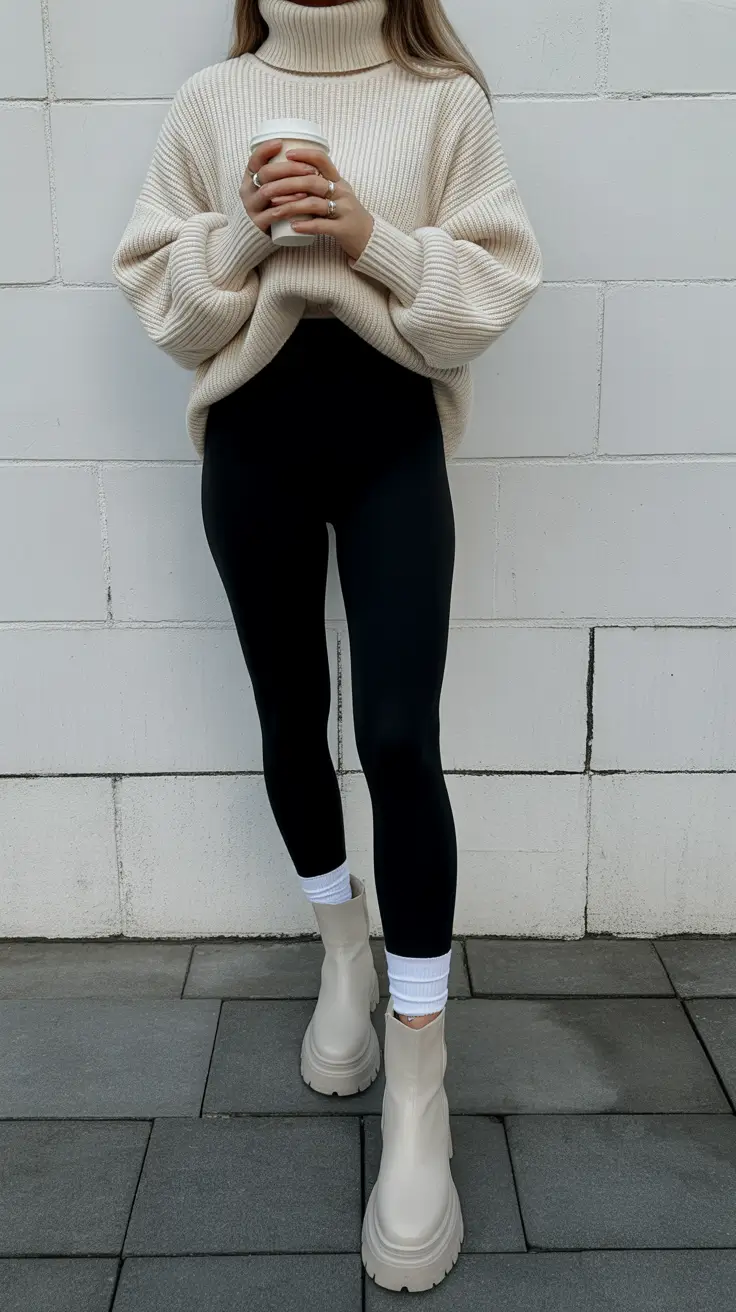 outfits ideas Sunday Coffee Cozy Knit and Leggings