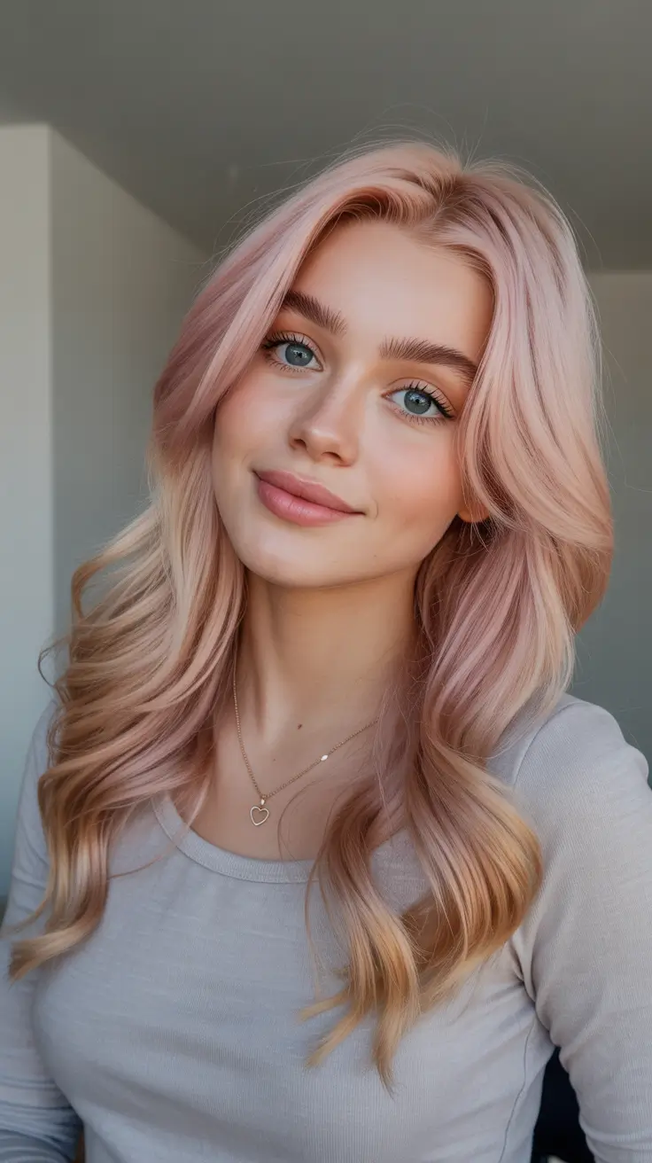 pink hair color Soft Honey-Rose Pastel With Gentle Face Framing