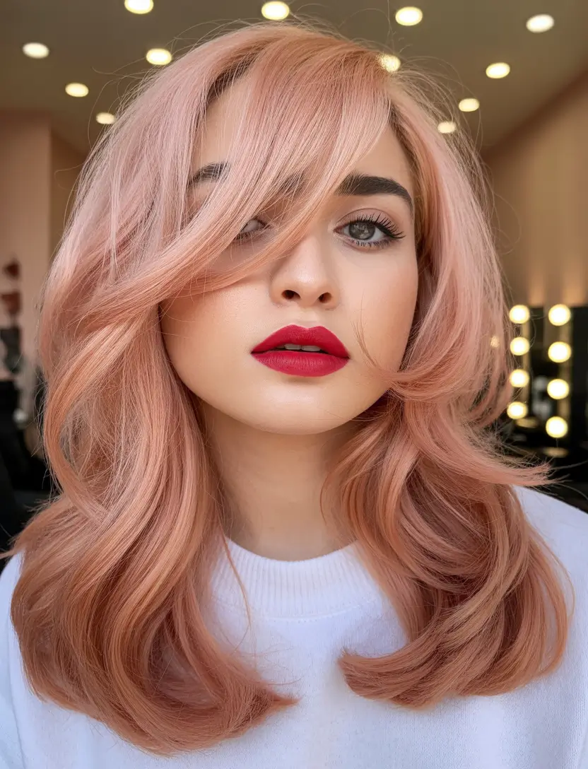 pink hair color Warm Rose-Coral Layers With Statement Volume