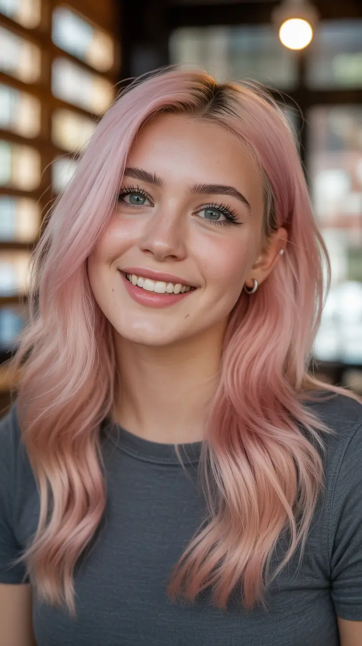 pink hair color Soft Pink Waves With Natural Warmth and Shine