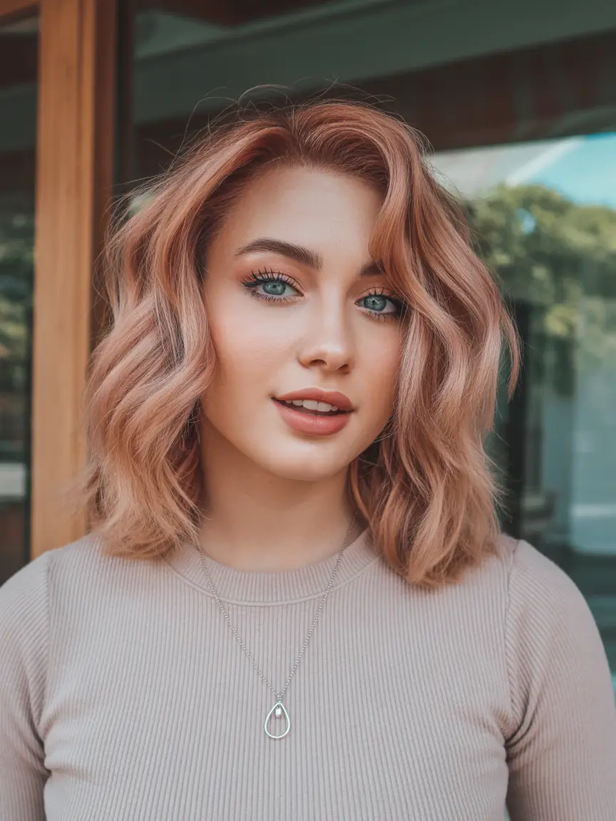 pink hair color Rosewood-Pink Bob With Structured Waves