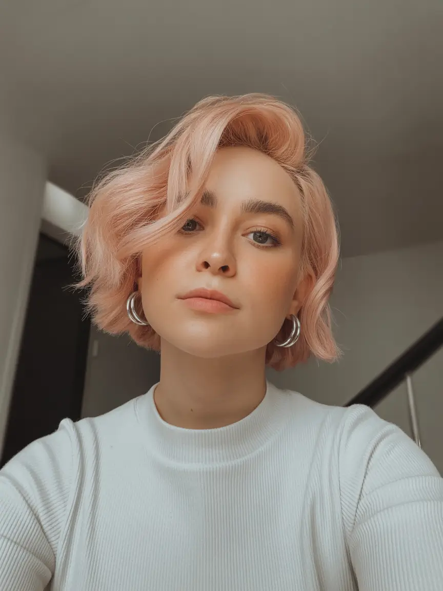 pink hair color Short Feathered Pastel Cut With Sculpted Movement