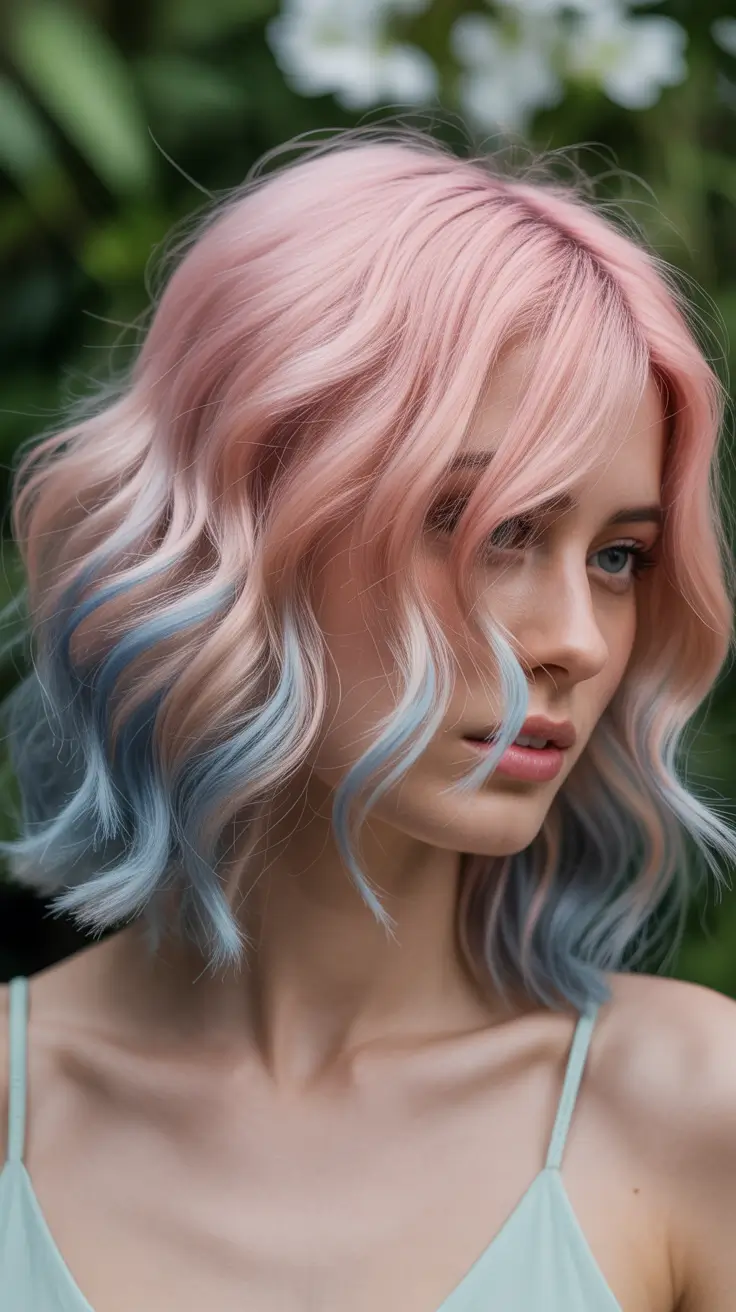 pink hair color Two-Tone Pastel Fade With Blue Accents