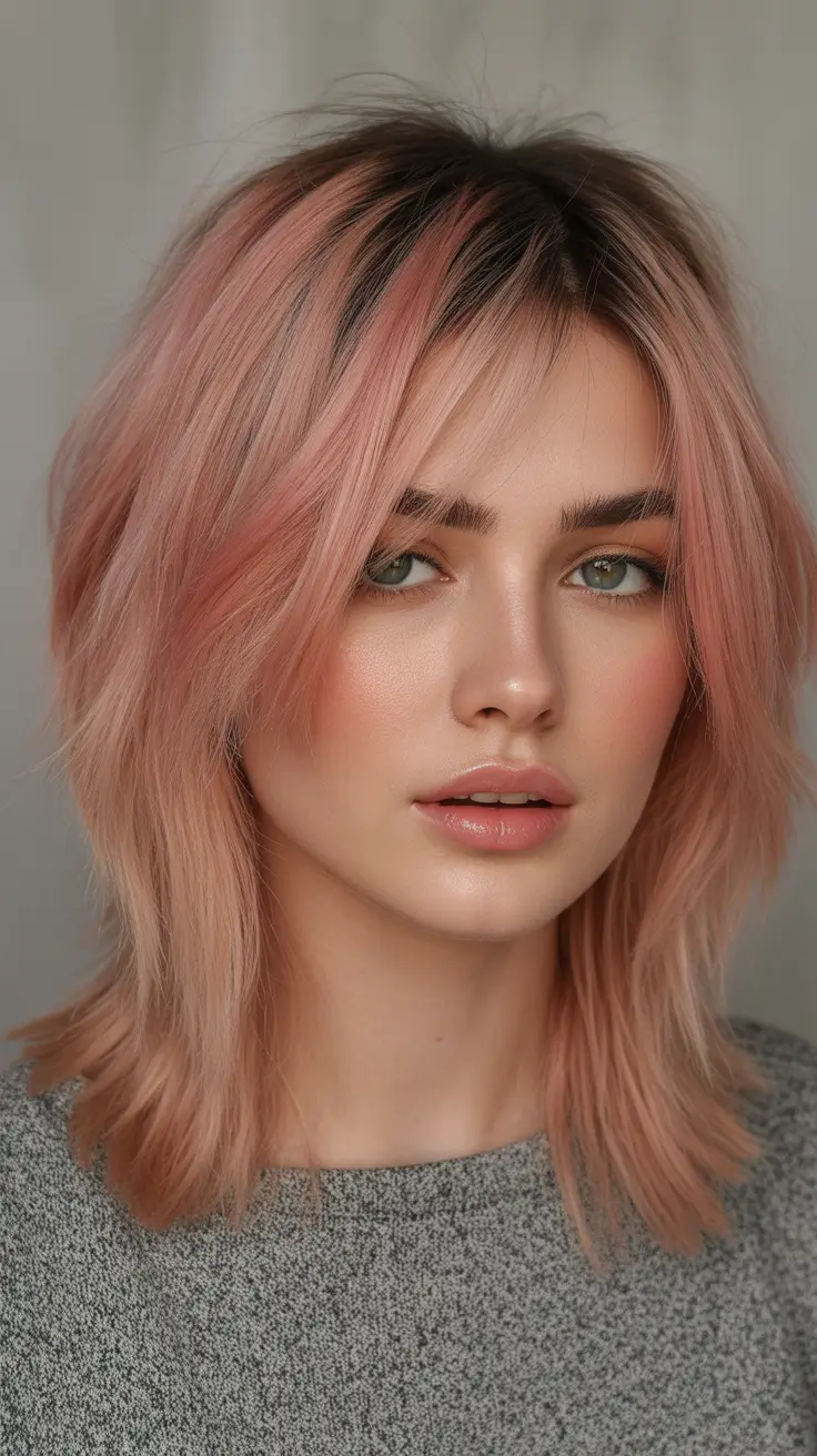 pink hair color Textured Pastel Shag With Soft Dimension