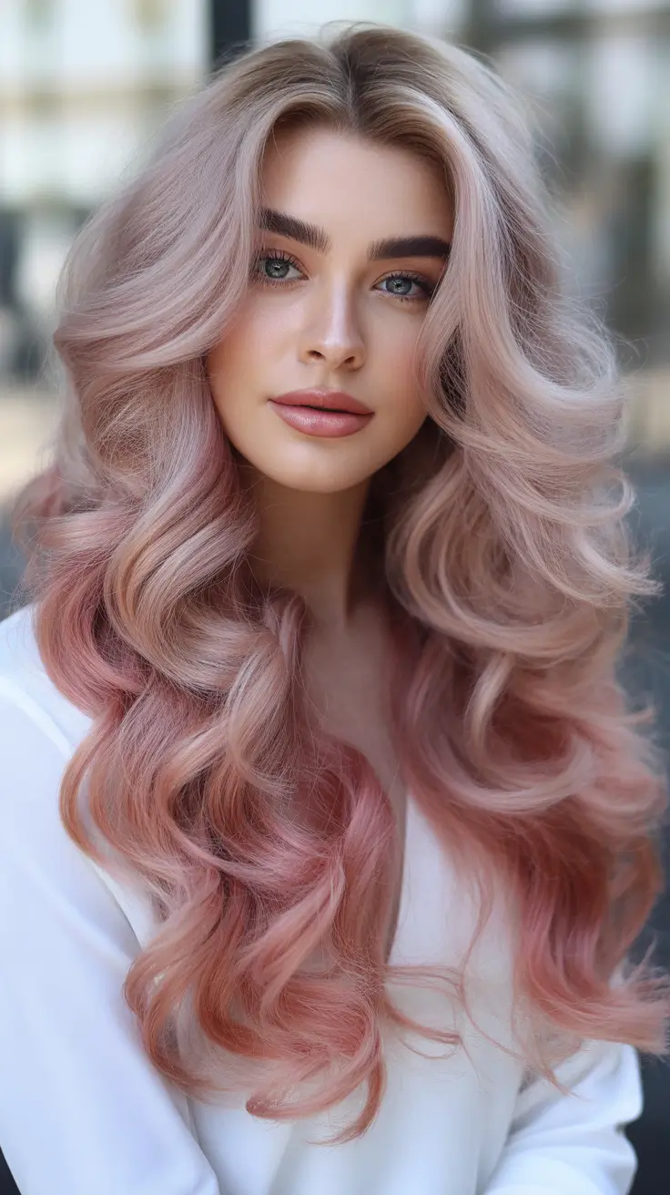 pink hair color Voluminous Rose-Pink Glam Curls