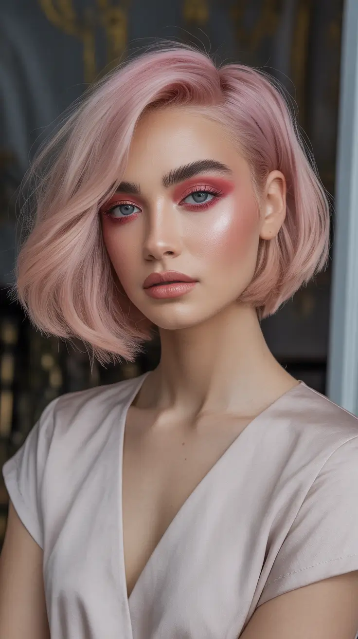 pink hair color Polished Pastel Bob With Modern Elegance
