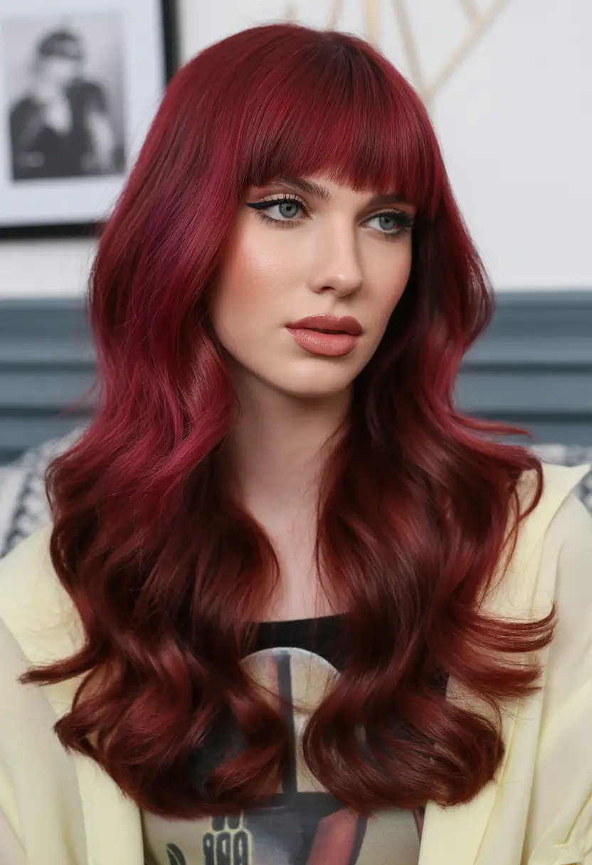 red hair colors Rich Cherry Fringe Waves