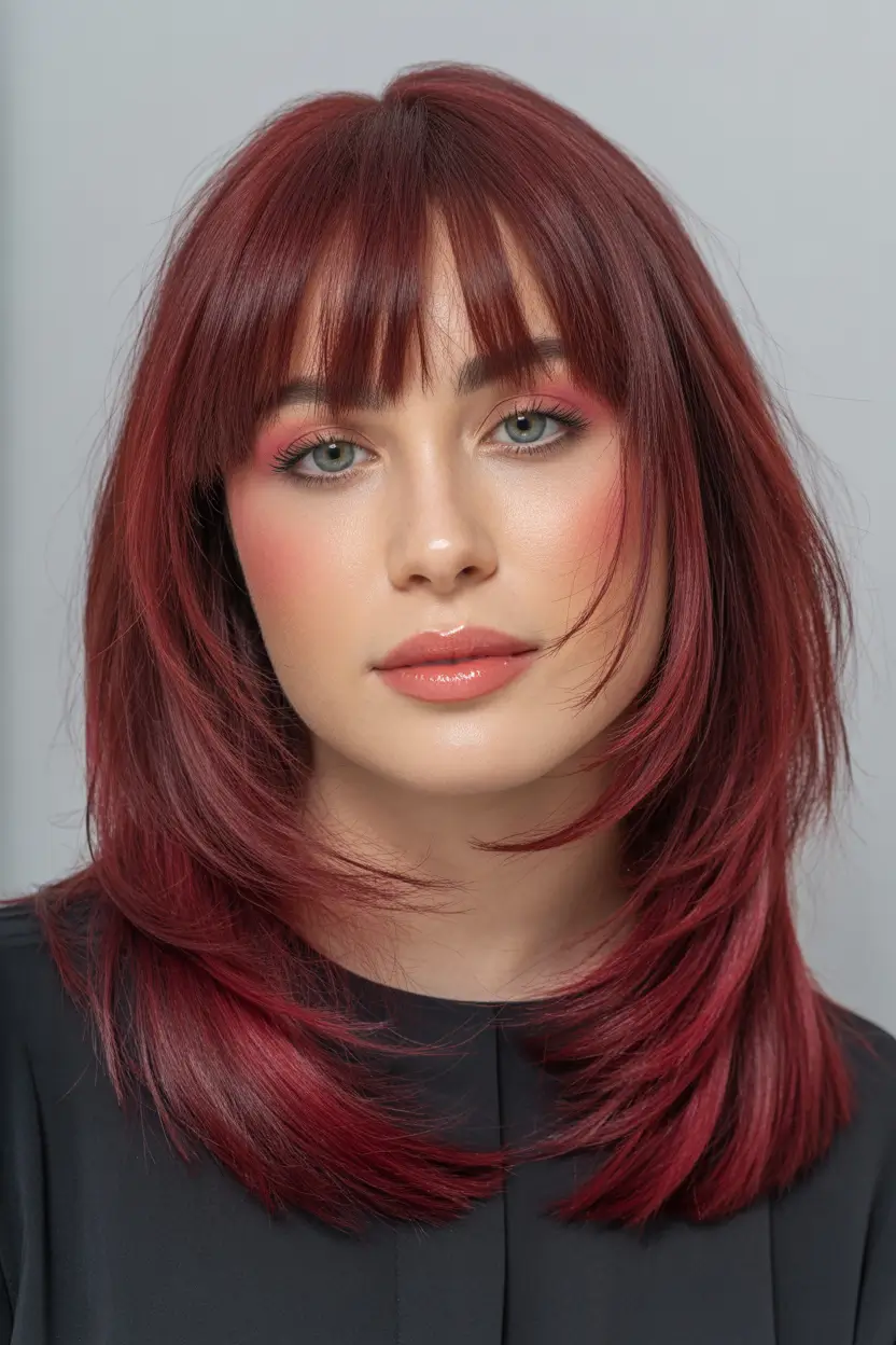 red hair colors Feathered Berry Layers with Fringe