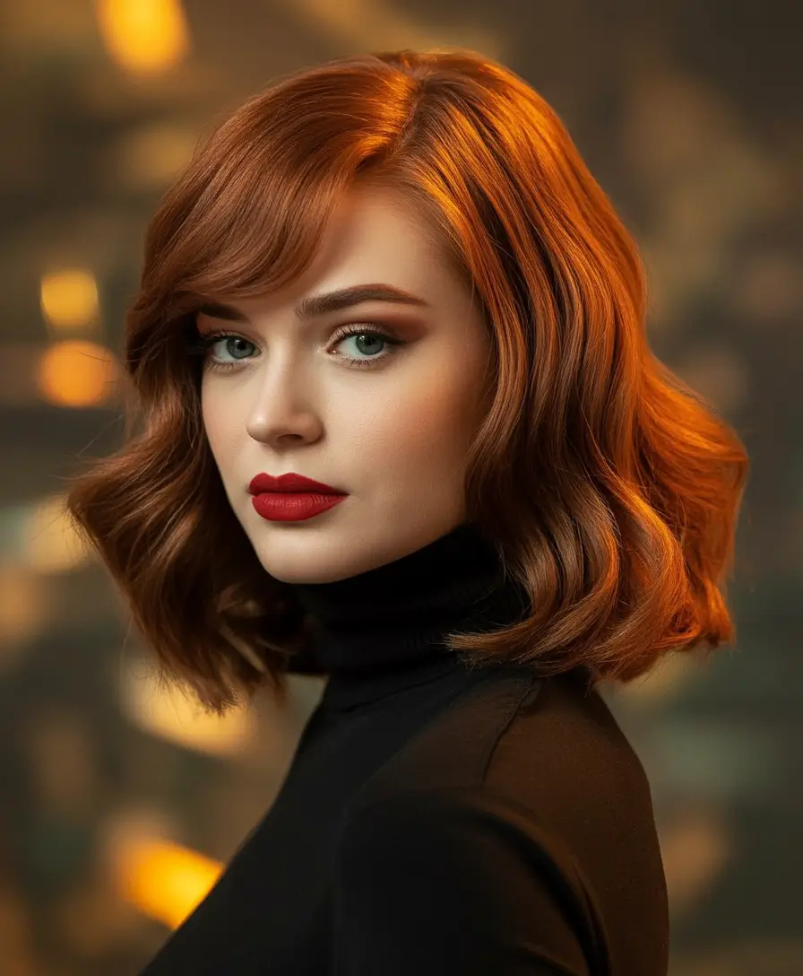 auburn hair color Classic Auburn Bob With Romantic S-Waves