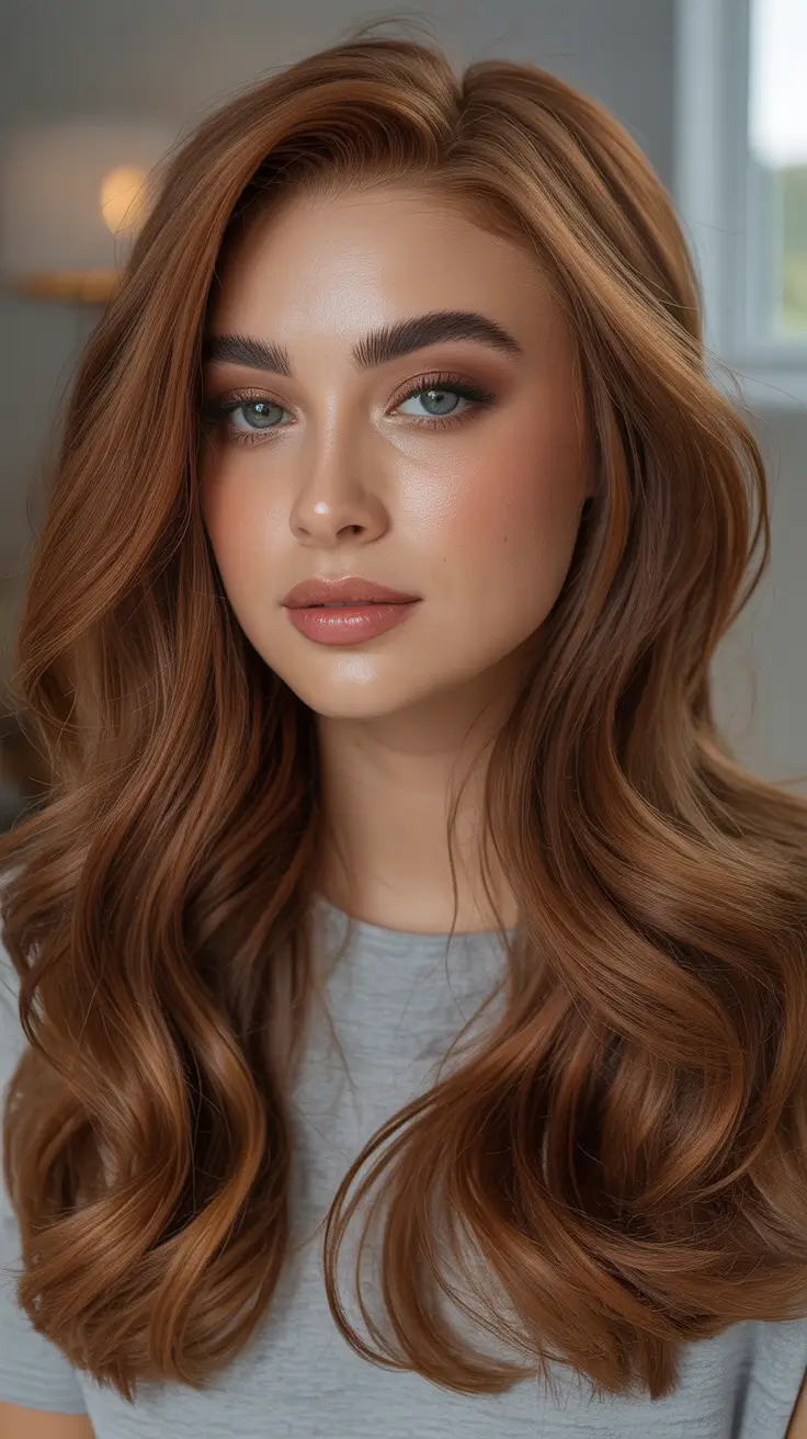 auburn hair color Warm Caramel Auburn With Soft Balayage