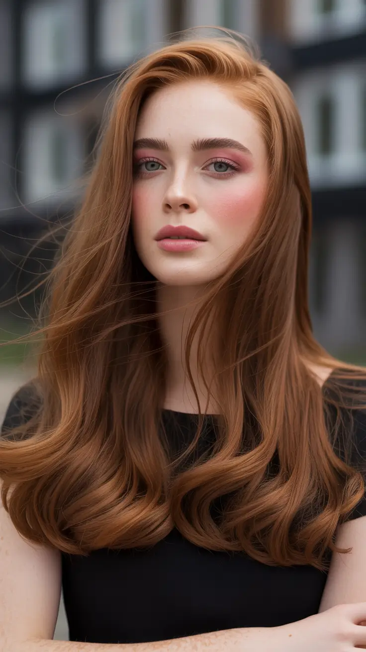 auburn hair color Soft Chestnut Auburn With Airy Length