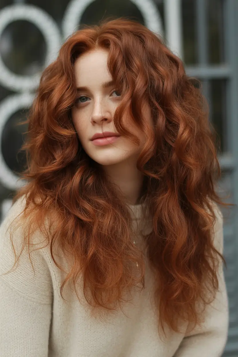 auburn hair color Bold Curly Auburn With Natural Volume