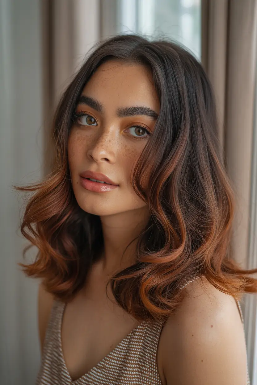 auburn hair color Dark Auburn Melt With Copper-Toned Waves