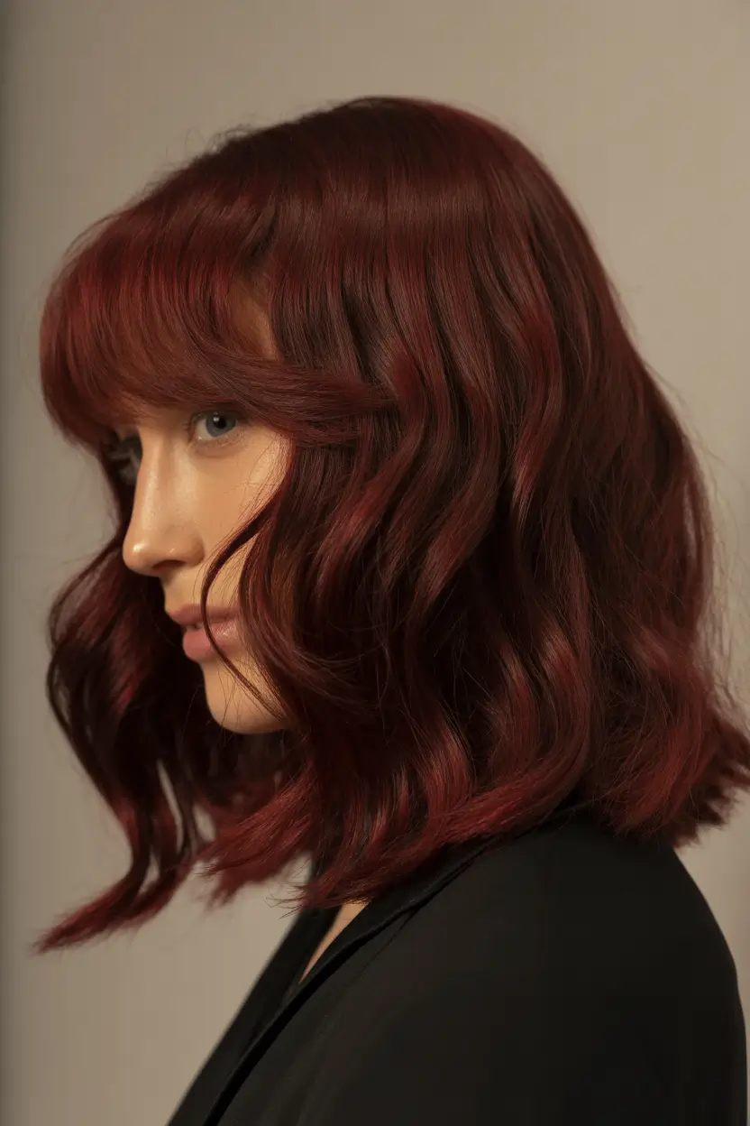 auburn hair color Mahogany Wave Bob With Subtle Red Depth