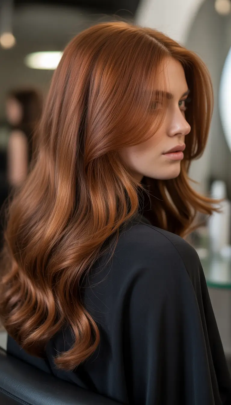 auburn hair color Medium Auburn Glow With Silky Volume