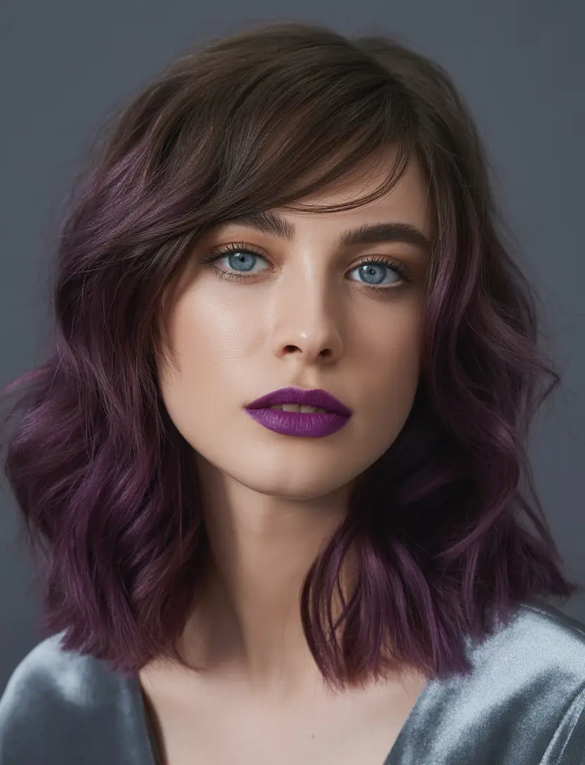 purple hair color Moody Orchid Waves With Subtle Shadow Root