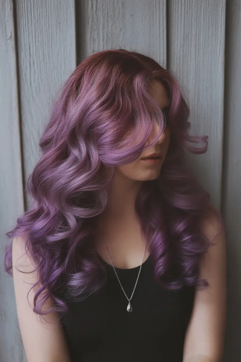 purple hair color Romantic Orchid Curls With Dimensional Flow