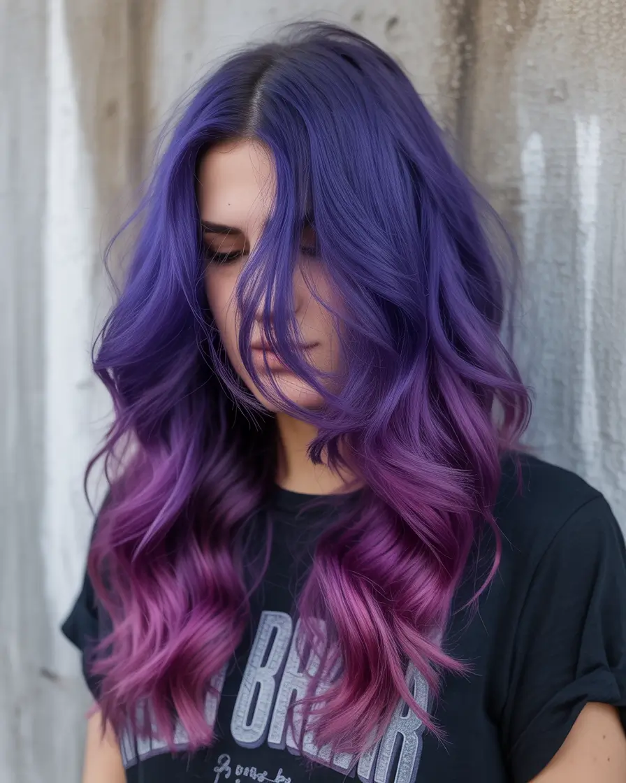 purple hair color Violet Fade With Neon Orchid Ends and Dreamy Texture
