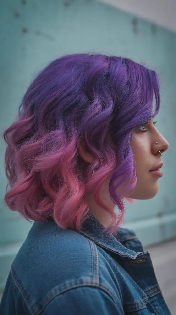 purple hair color Two-Tone Violet Fade With Playful Rosy Ends