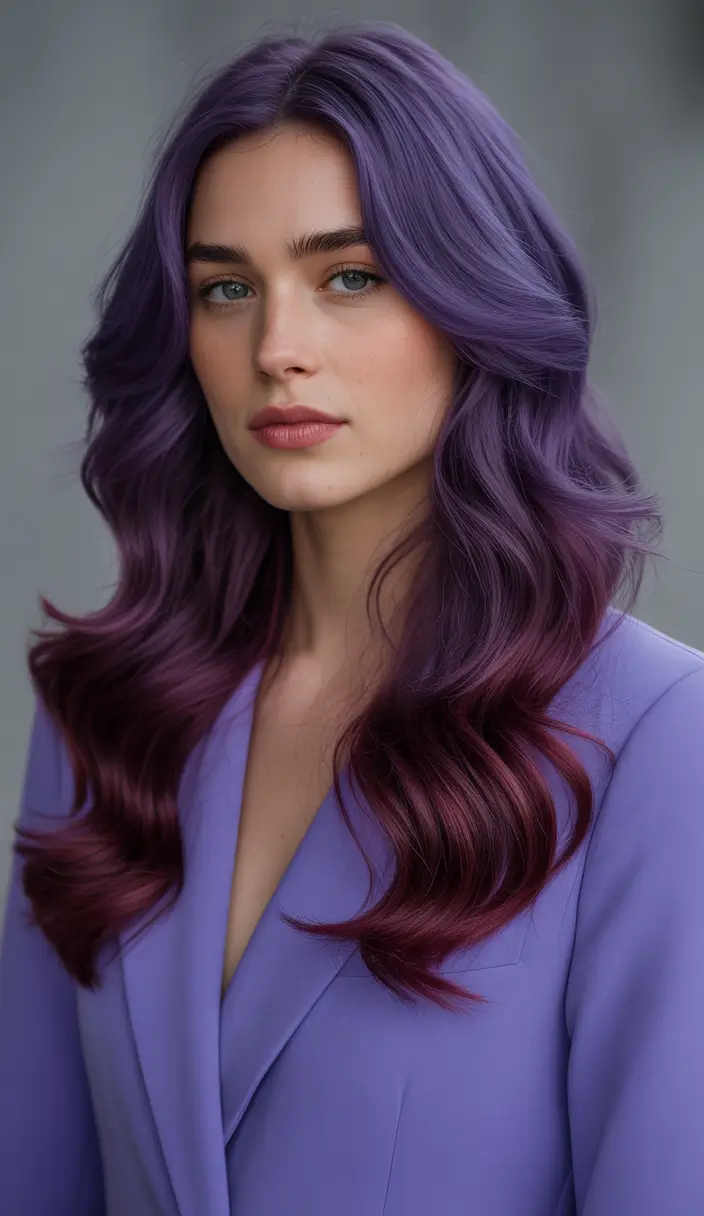 purple hair color Cotton-Lilac Glam Waves With Deepened Plum Ends