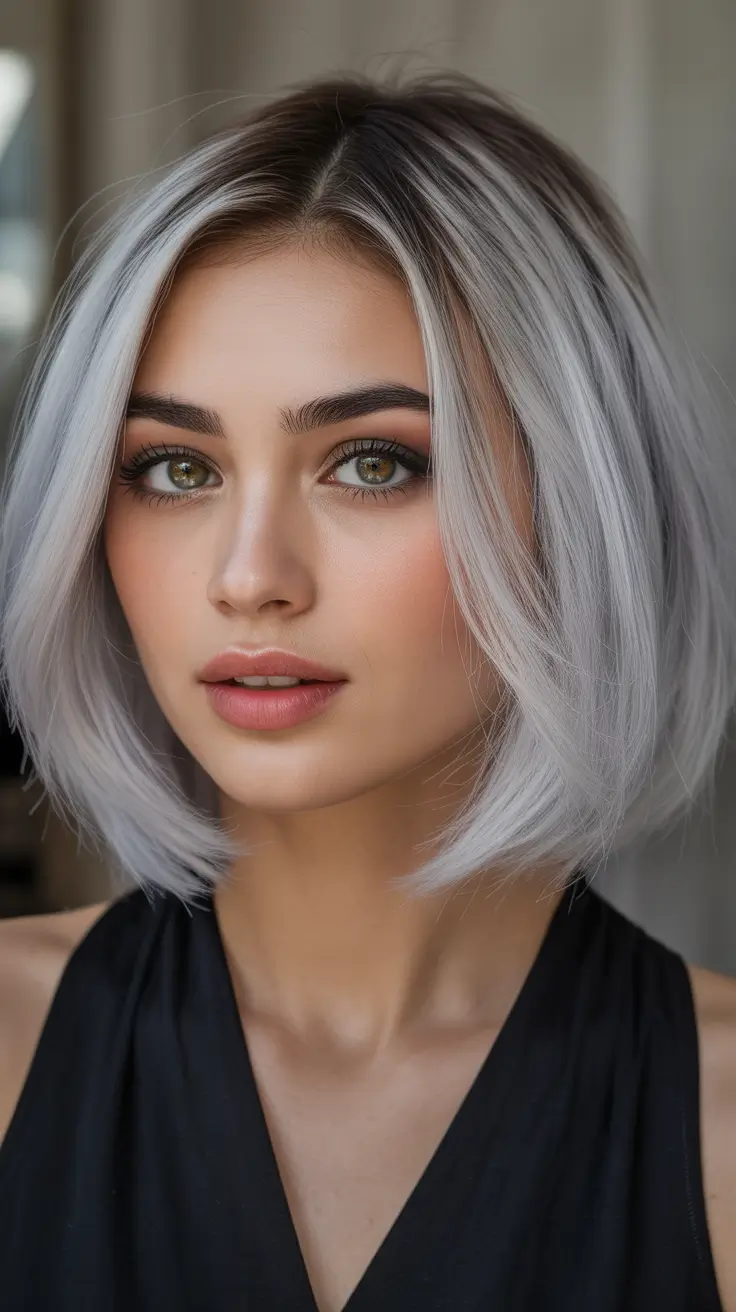 haircut Cool Silver Contoured Bob With Soft Volume